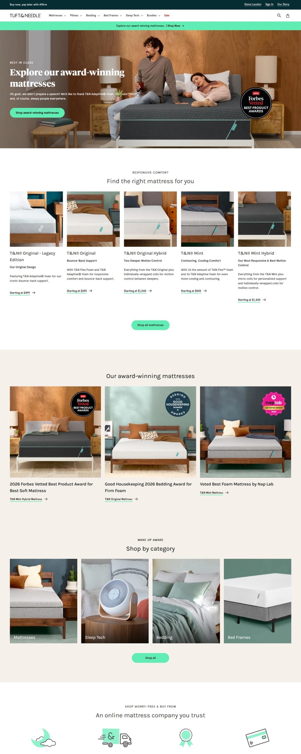 eCommerce website: Tuft & Needle