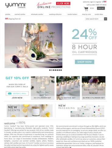 eCommerce website: Yummi Candles