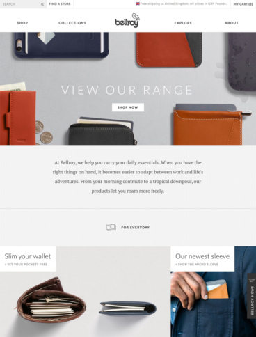 eCommerce website: Bellroy