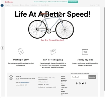 eCommerce website: Brilliant Bicycle Co