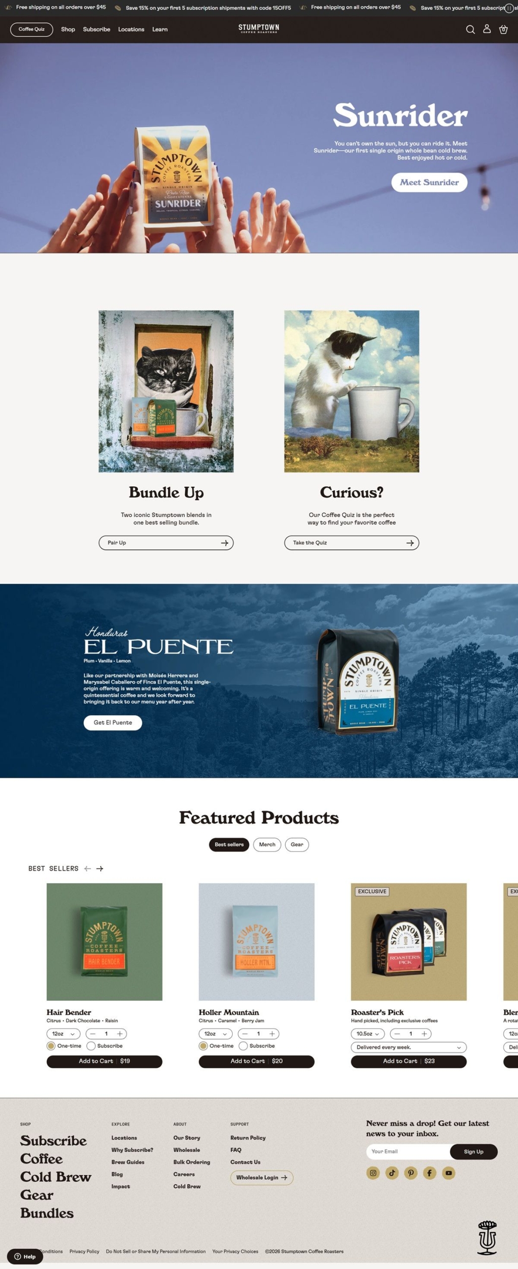 eCommerce website: Stumptown Coffee Roasters