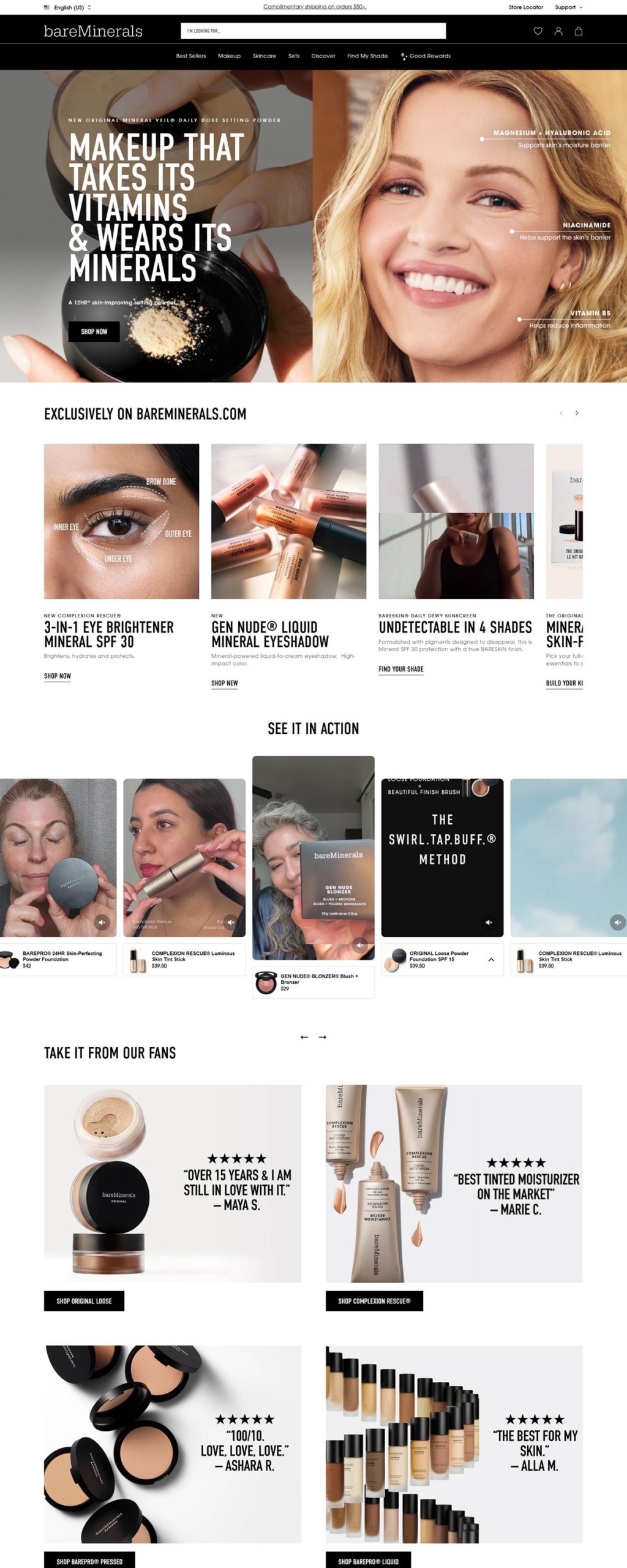 eCommerce website: bareMinerals