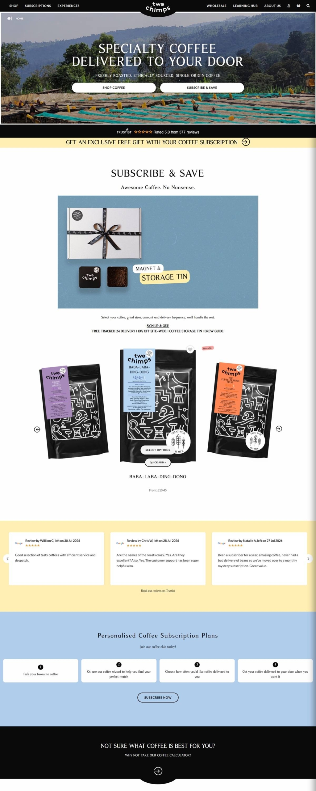 eCommerce website: Two Chimps Coffee