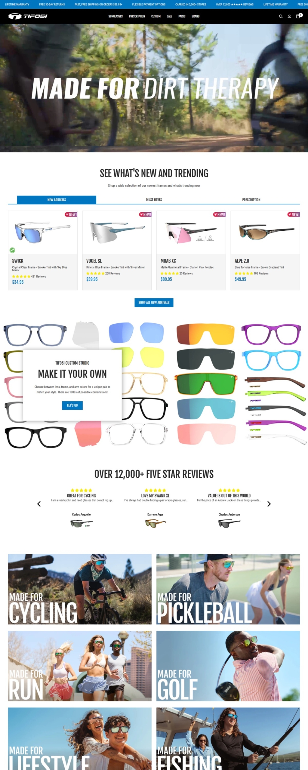 eCommerce website: Tifosi Optics
