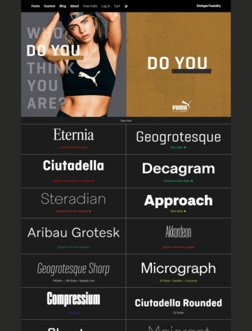 eCommerce website: Emtype Foundry