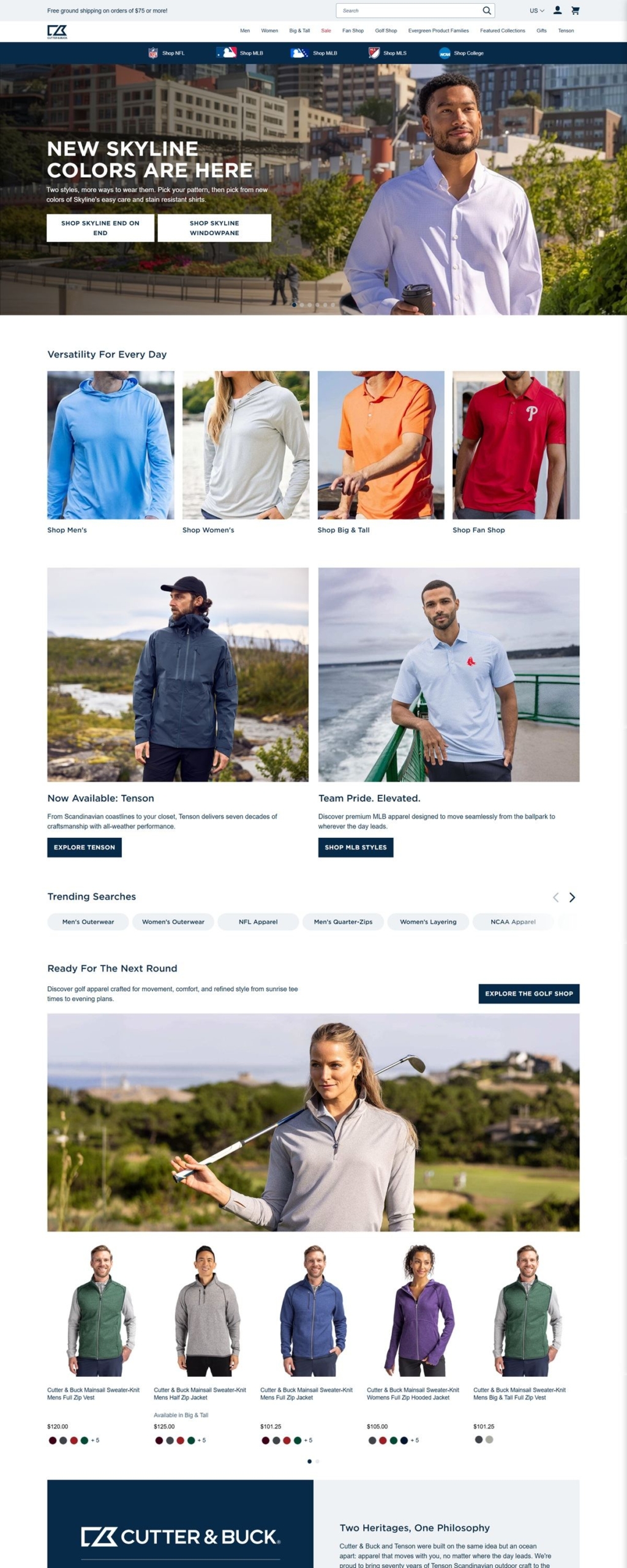 eCommerce website: Cutter & Buck