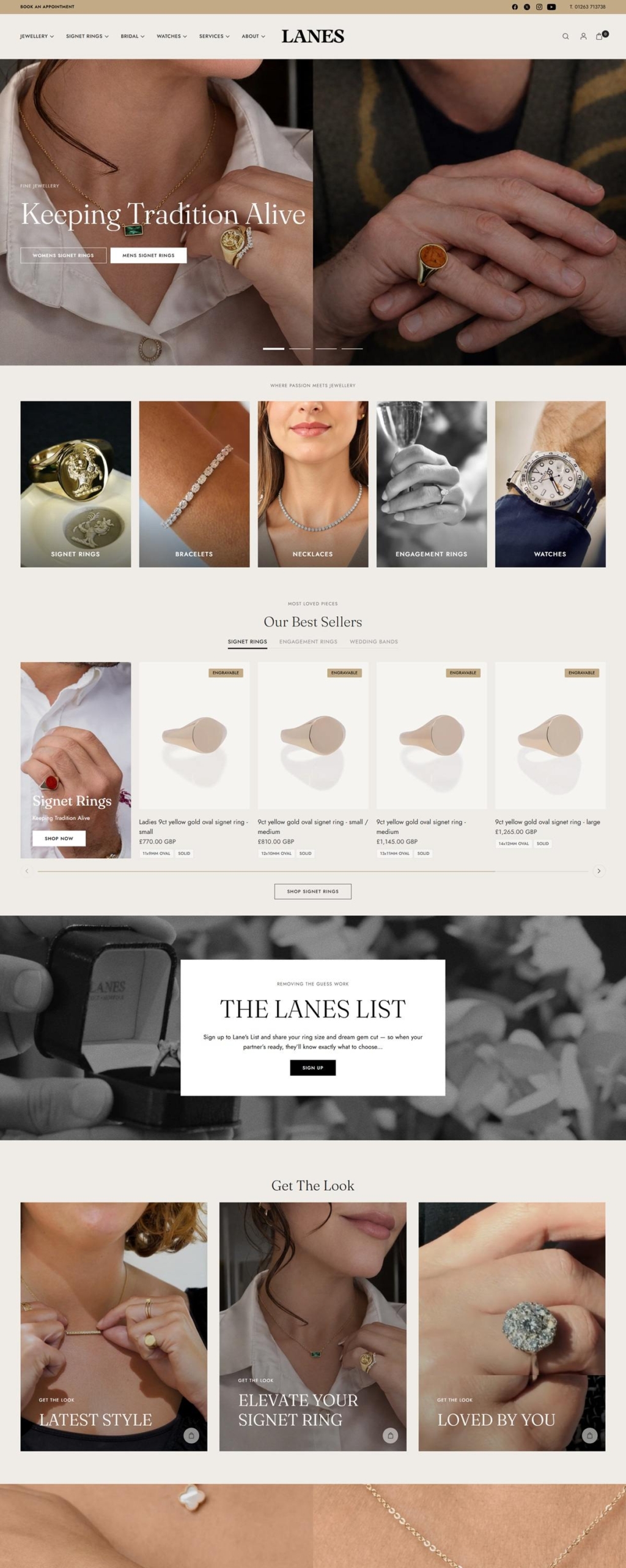eCommerce website: Lanes Jewellery