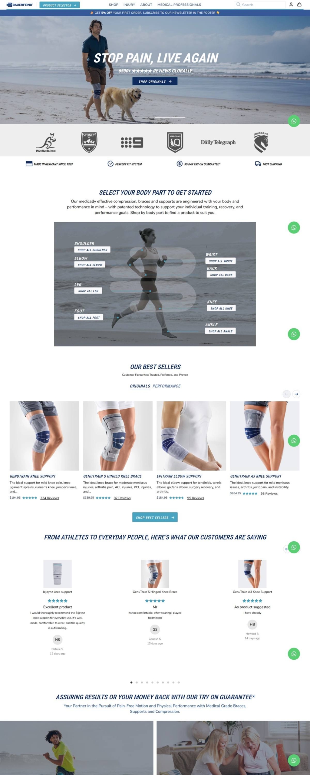 eCommerce website: Bauerfeind