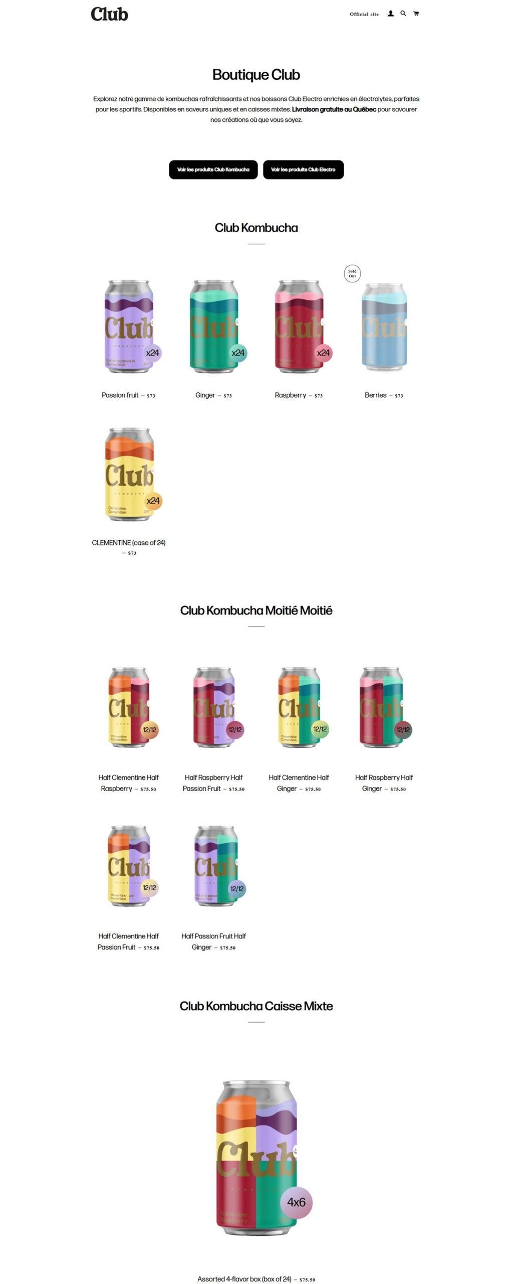 eCommerce website: Club Kombucha