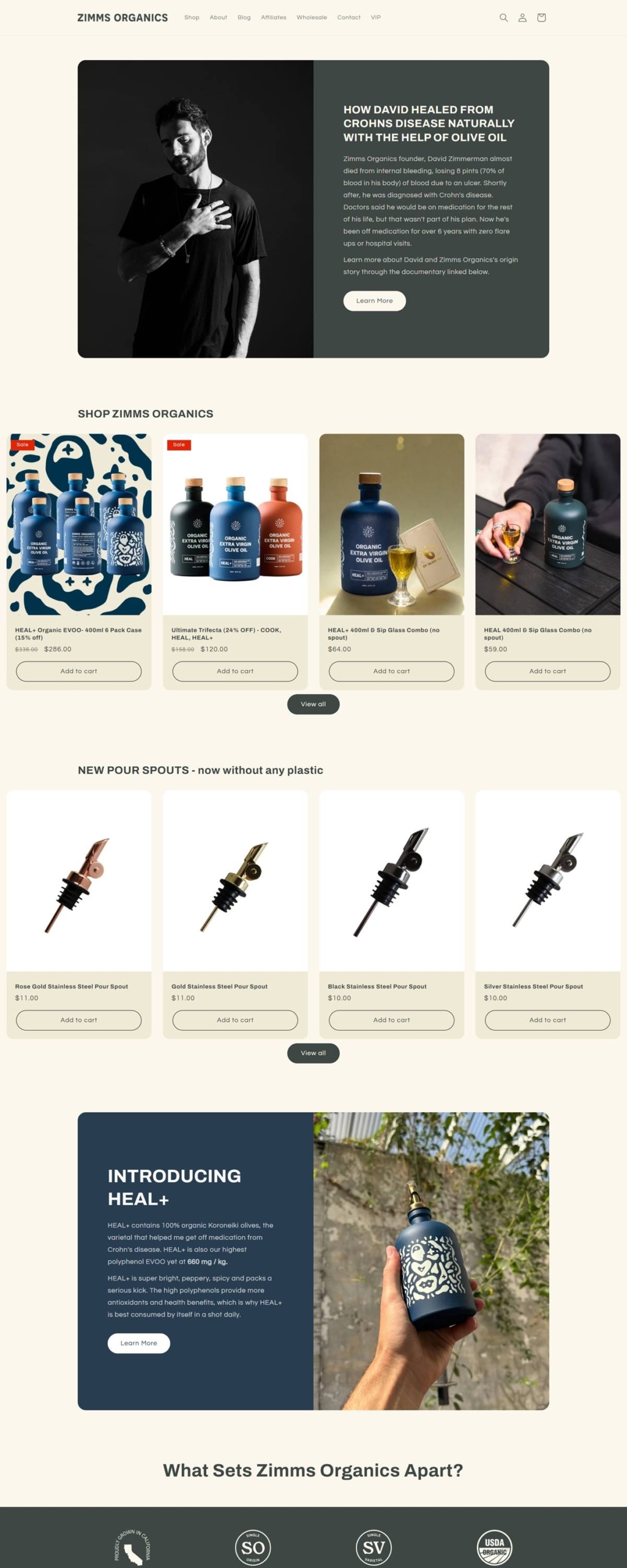 eCommerce website: Zimms Organics