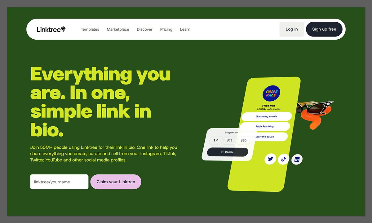 Linktree homepage
