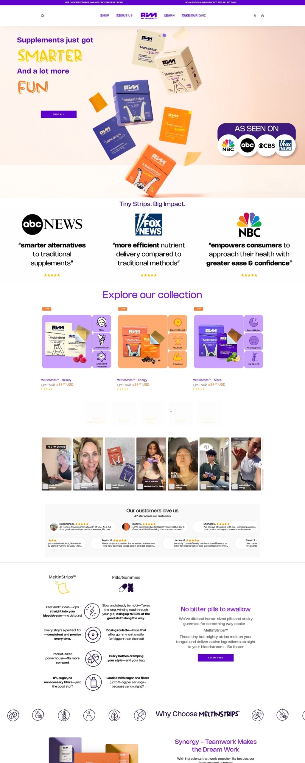 eCommerce website: AIM Nutrition