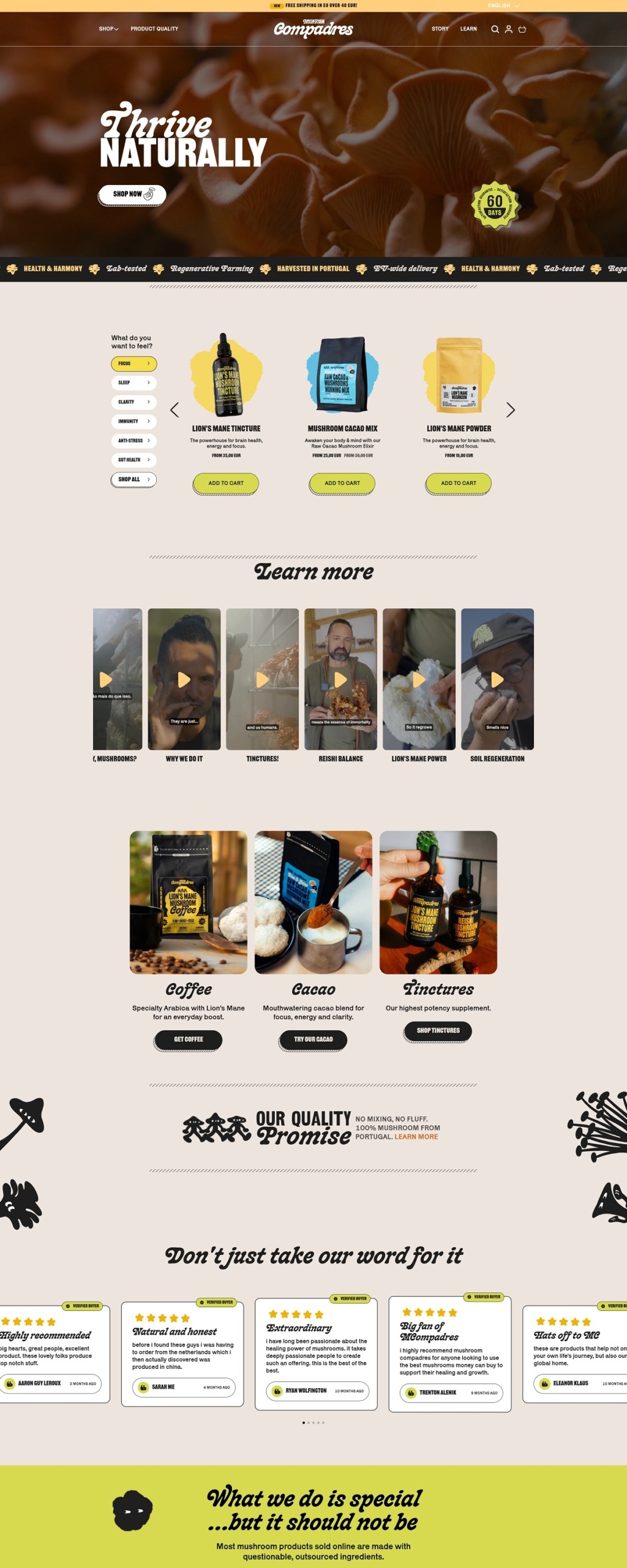 eCommerce website: Mushroom Compadres