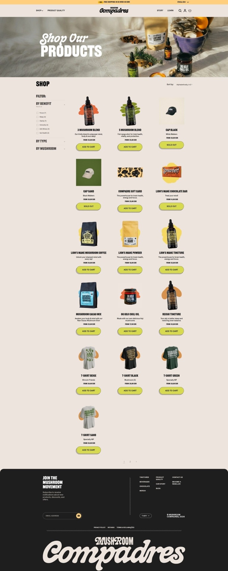 Compadres Design Mushroom Compadres | eCommerce Website Design Gallery & Tech Inspiration