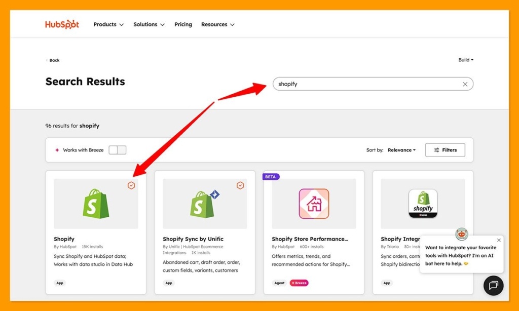 hubspot marketplace shopify app