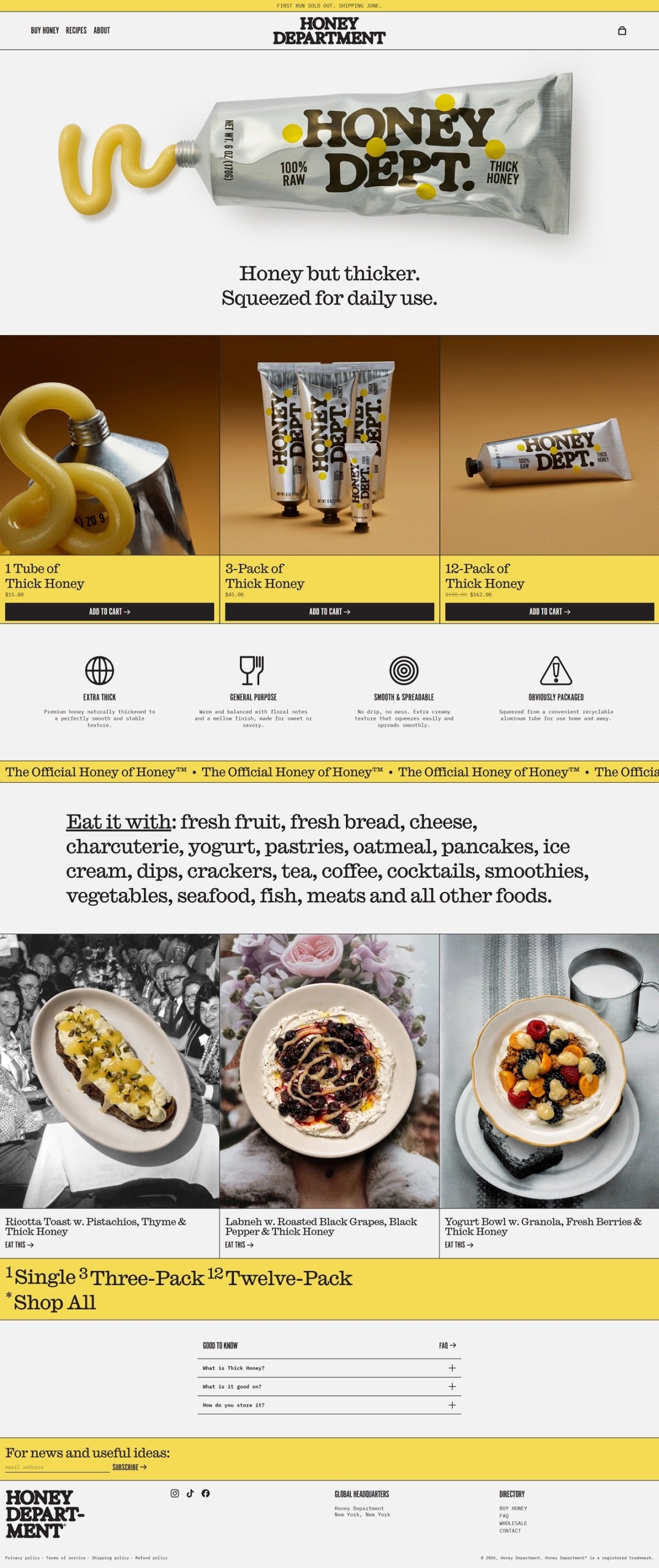 eCommerce website: Honey Department