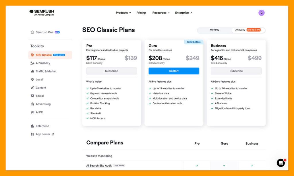 semrush pricing