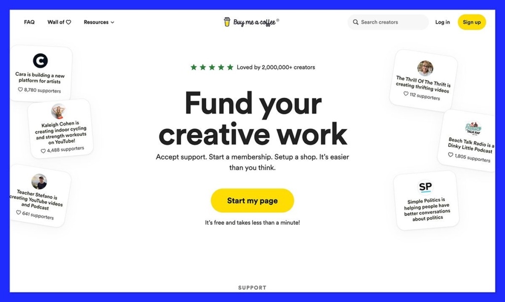 buy me a coffee homepage