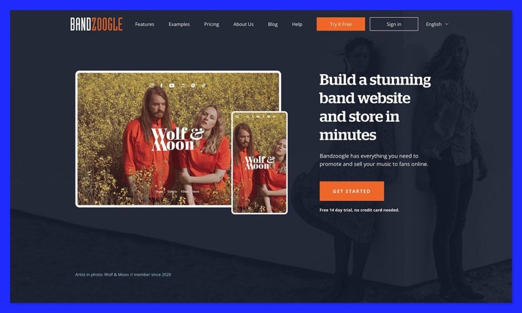 Bandzoogle homepage