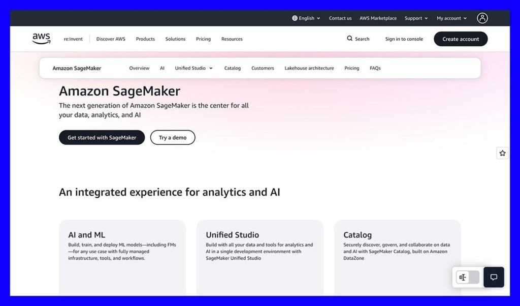 Amazon SageMaker homepage