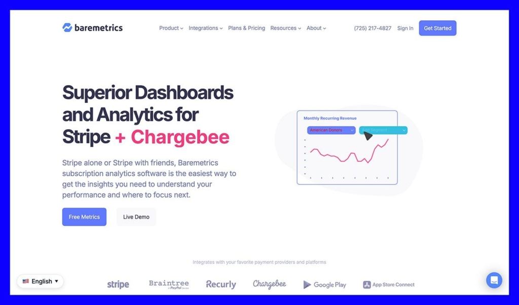 Baremetrics homepage