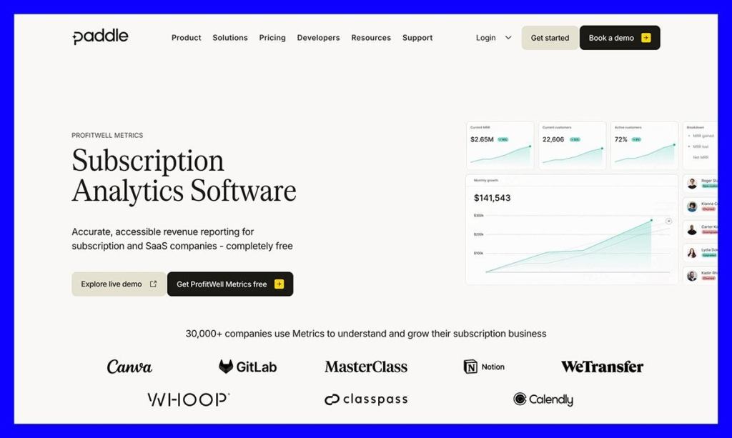 ProfitWell Metrics by Paddle homepage
