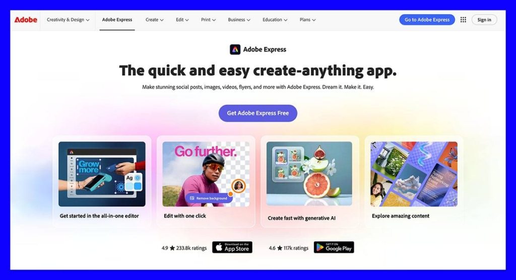 adobe express homepage