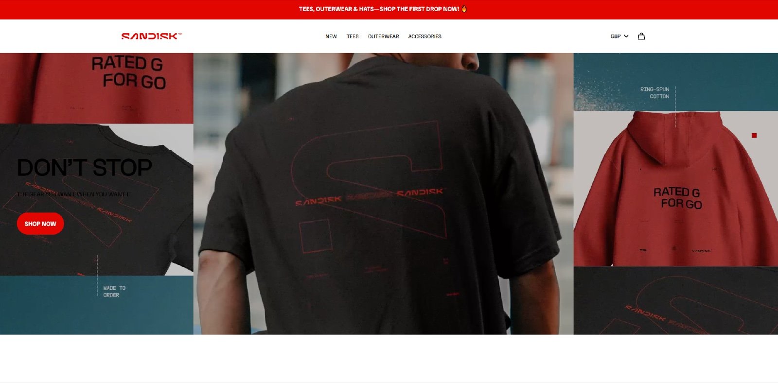 SanDisk Merch Fourthwall store homepage