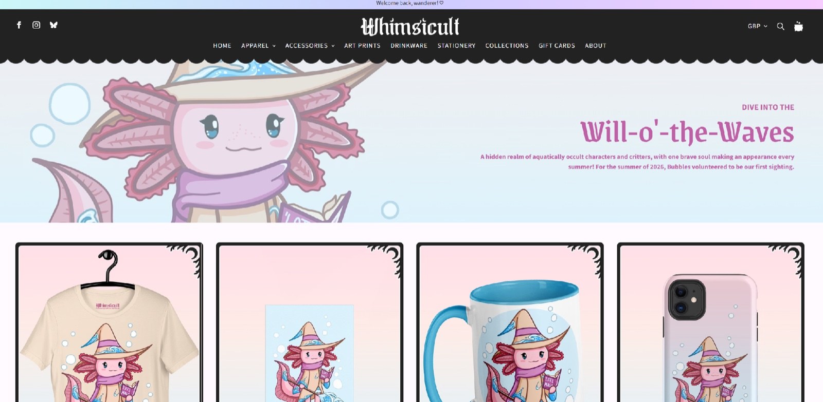 Whimsicult Fourthwall store homepage